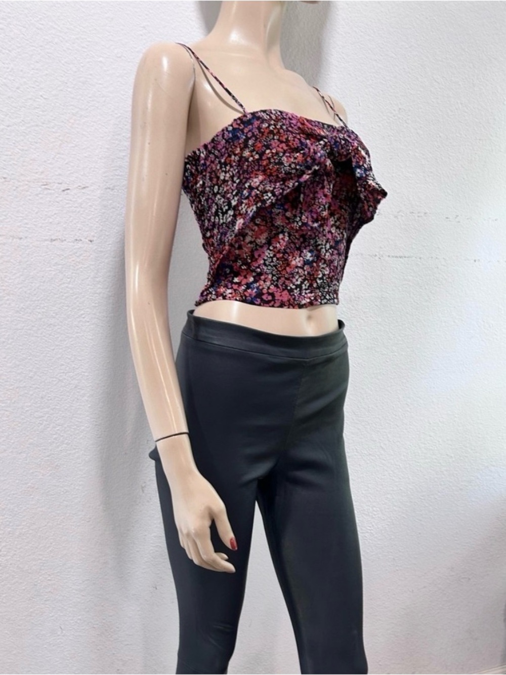 Maje Pink Multi Floral Ruffle Crop Cami